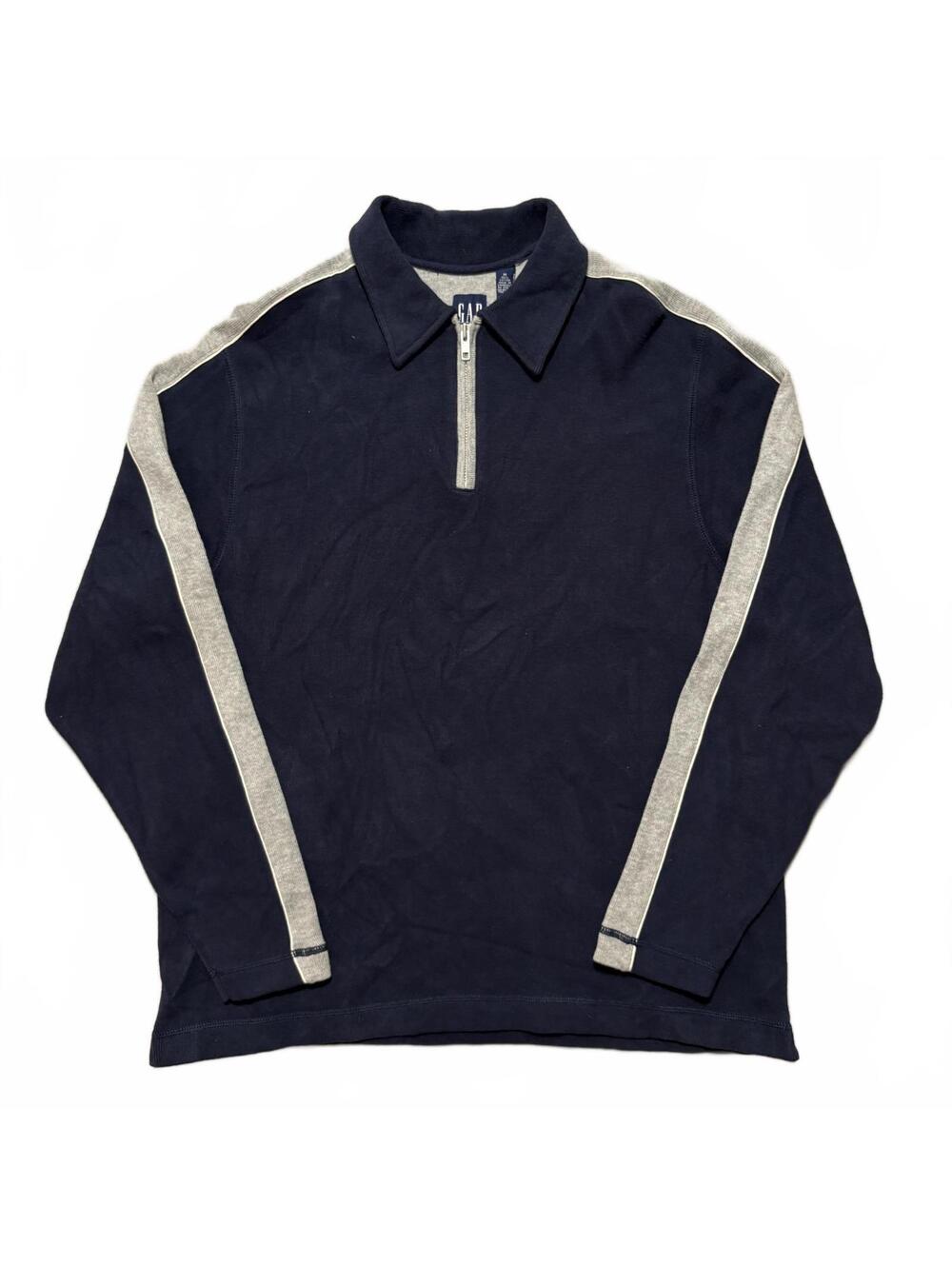 VTG Y2K 90's Gap 1/4 Zip Striped Pullover Collared Polo Sweatshirt Men's M Navy
